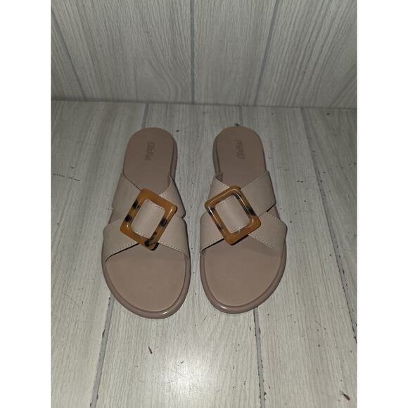 Olukai La‘i Slide Tortoise Shell Criss Cross Sandals Taupe Women's Size 8 - Picture 1 of 6